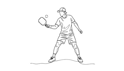 Fototapeta premium Man playing pickleball, dynamic pose, hitting the ball with a paddle