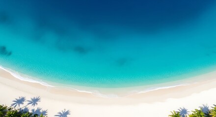 Obraz premium Experience paradise with this aerial view of a stunning tropical beach and turquoise ocean, perfect for summer travel and vacation vibes