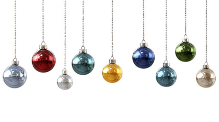 Collection of colorful christmas baubles isolated on transparent background