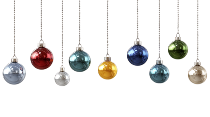 Collection of colorful christmas baubles isolated on transparent background