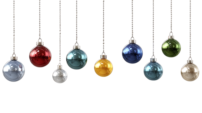 Collection of colorful christmas baubles isolated on transparent background