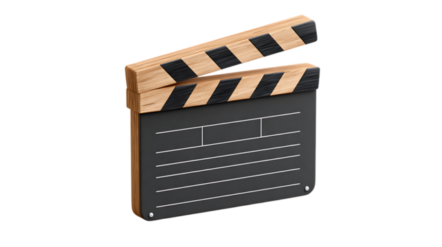 Black film clapperboard with wooden details isolated on transparent background - Powered by Adobe