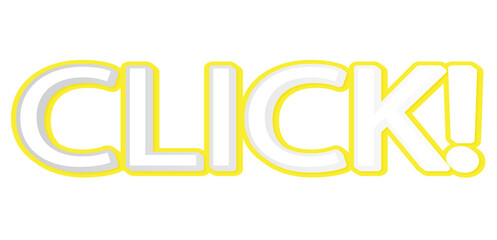 Click! text button design with yellow outline and shadow effect

