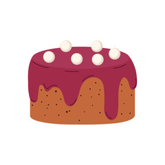 Cute vector illustration of a cake with purple icing and white toppings. Perfect for bakery designs, dessert packaging, sweet food projects. 