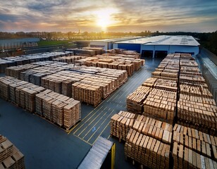 vast warehouse grounds filled with neatly arranged pallets