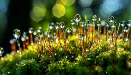 macro view of moss covered in dew drops