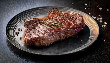 a beautifully cooked rib steak showcases rich marbling and texture