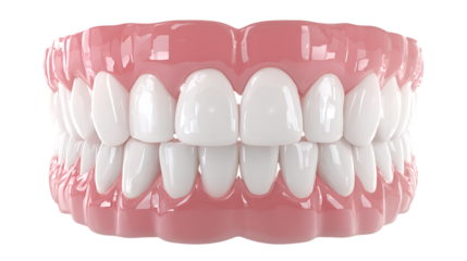 Full set of dentures isolated on transparent background