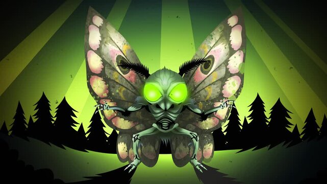 strange cryptid mothman in the forest with moth wings