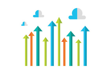 Colorful arrows pointing upwards, symbolizing growth and success isolated on white background