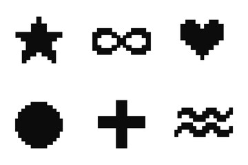 Obraz premium Retro pixel art icons: star, glasses, heart, circle, cross, wave