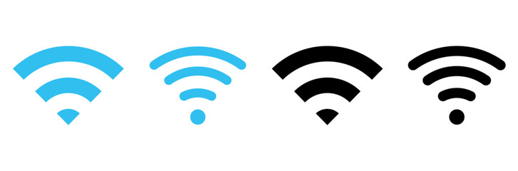 Wi-Fi icon collection. Black and blue Wi-Fi icon. Transparent background. Vector illustration.