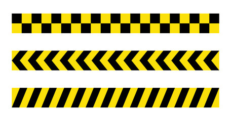 Warning tape with yellow and black diagonal lines. Smooth stop warning line. Yellow and black warning tape border. Danger zone boundary. Vector illustration