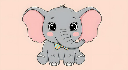 Cute vector print Elephant. Cartoon character baby elephant, hand drawn illustration for kids. Fashion fabric design