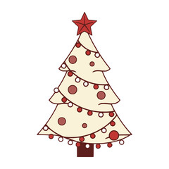 Christmas tree vector icon decorated with lights and star for holiday celebration design