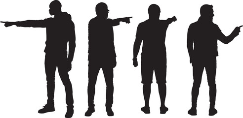 vector, silhouette of  various poses of a group of  men pointing fingers forward