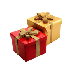 Obraz premium Two beautifully wrapped gift boxes one red and one gold tied with ribbon and bows