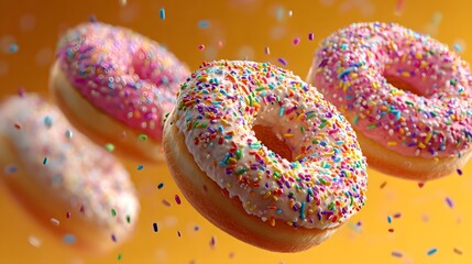 Glazed donut art concept, 3D render on colorful background.

Sweet pastry minimal composition, donut dessert illustration