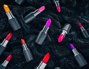 different-color-of-lipsticks on pitch-background