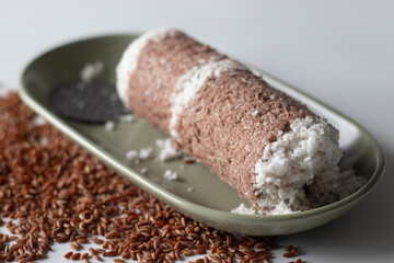 Navara rice puttu or steamed rice cake, made with grated coconut and Navara rice grains
