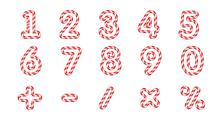 3d Candy cane numbers set. Christmas candy style geomertric vector