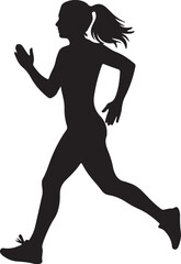 Silhouette of a Woman Running with a Ponytail female jogging also transparent background