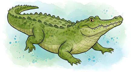 Watercolor hand drawn Crocodile Illustration