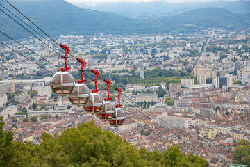 A touristic cable car in Grenoble, with an amazing view of the city from Bastille fortress