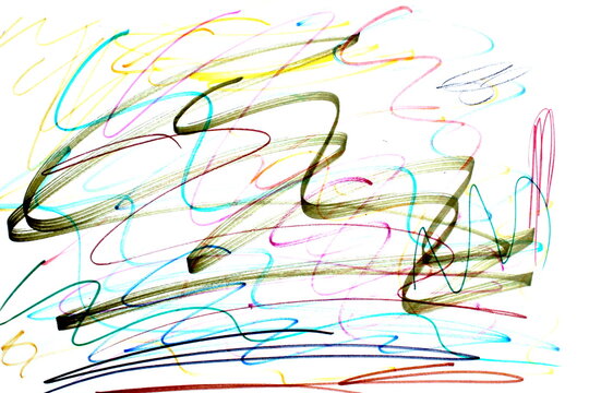 On a white background, scribbles are drawn with markers of different colors.