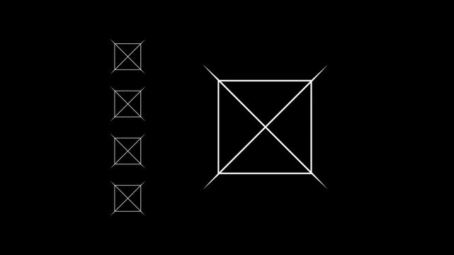 Five bullet point multiple choice checklist presentation boxes with thin animated hand-drawn white crosses.