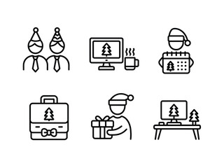 Office Christmas Icons Depicting Holiday Celebrations and Festive Work Environment with Festive Decorations and Gifts