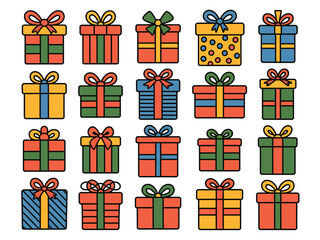 A collection of colorful gift boxes with ribbons, representing the joy and tradition of gift-giving during celebrations and holidays.