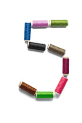 Colorful Thread Spools Number Five on Transparent Background