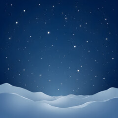 Starry night sky over snowy hills in winter landscape  