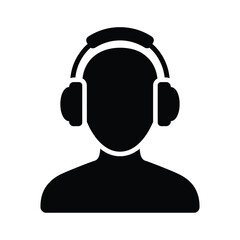 Person wearing headphones icon silhouette audio music listener support communication symbol