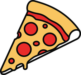 Slice of pepperoni pizza with melted cheese on white background Keywords: pizza, slice, pepperoni