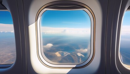 Fototapeta premium airplane window with white background perfect for showcasing landscapes or adding a touch of wanderlust to your projects
