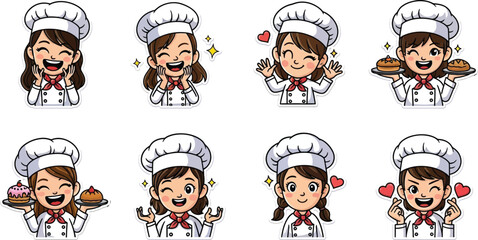 Expressive Cartoon Chefs with Pastries and Gestures