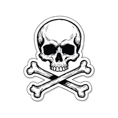 Hand drawn skull and crossbones icon with sketch lines on a white background sticker
