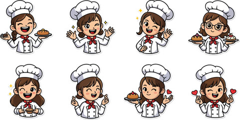 Cute Chef Characters in White Uniforms and Hats