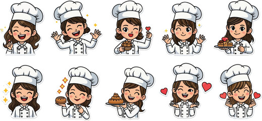 Cartoon Chefs with Baked Goods and Happy Expressions