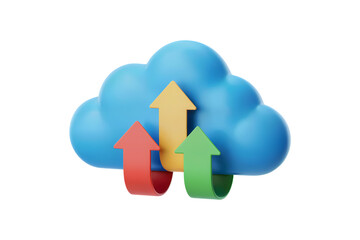 3d icon illustration of Cloud computing with colorful upload arrows . Isolated on transparent background, png