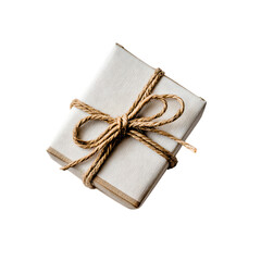 A small gift box tied with brown twine isolated on transparent background