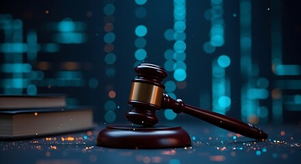 Gavel and Books on a Digital Background with Bokeh Lights