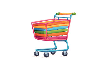 Colorful shopping cart filled with vibrant summer essentials