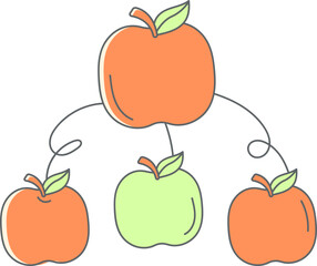 Vibrant apple family tree showing growth and connection, a playful design ideal for educational materials, children's books, or healthy eating campaigns, originally a scalable vector