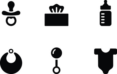 Baby necessities icons set in a minimalist design illustration