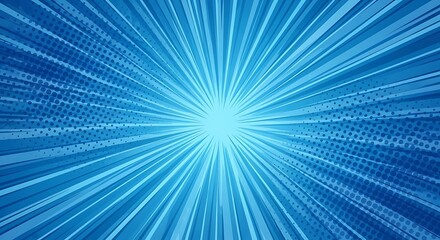 Dynamic Blue Comic Book Style Radial Burst Background with Halftone Dots