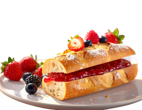 French Breakfast Baguette with Jam and Mixed Berries PNG