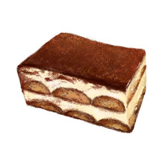 Tiramisu Cake, Dessert, Cafe, Coffee, Vintage, Gift, Holiday, Season, Winter, Happiness and Celebration, Cute Hand Drawn Illustration on Transparent Background slice of cake